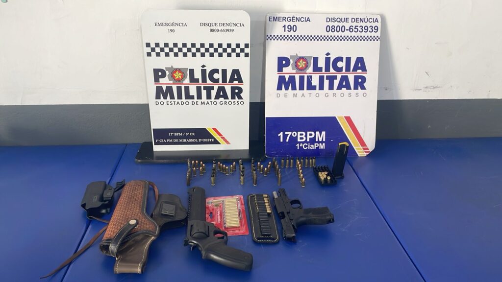 Mirassol d’Oeste: PM prende três suspeitos por tentativa de homicídio, roubo e porte ilegal de armas na manhã de sexta-feira